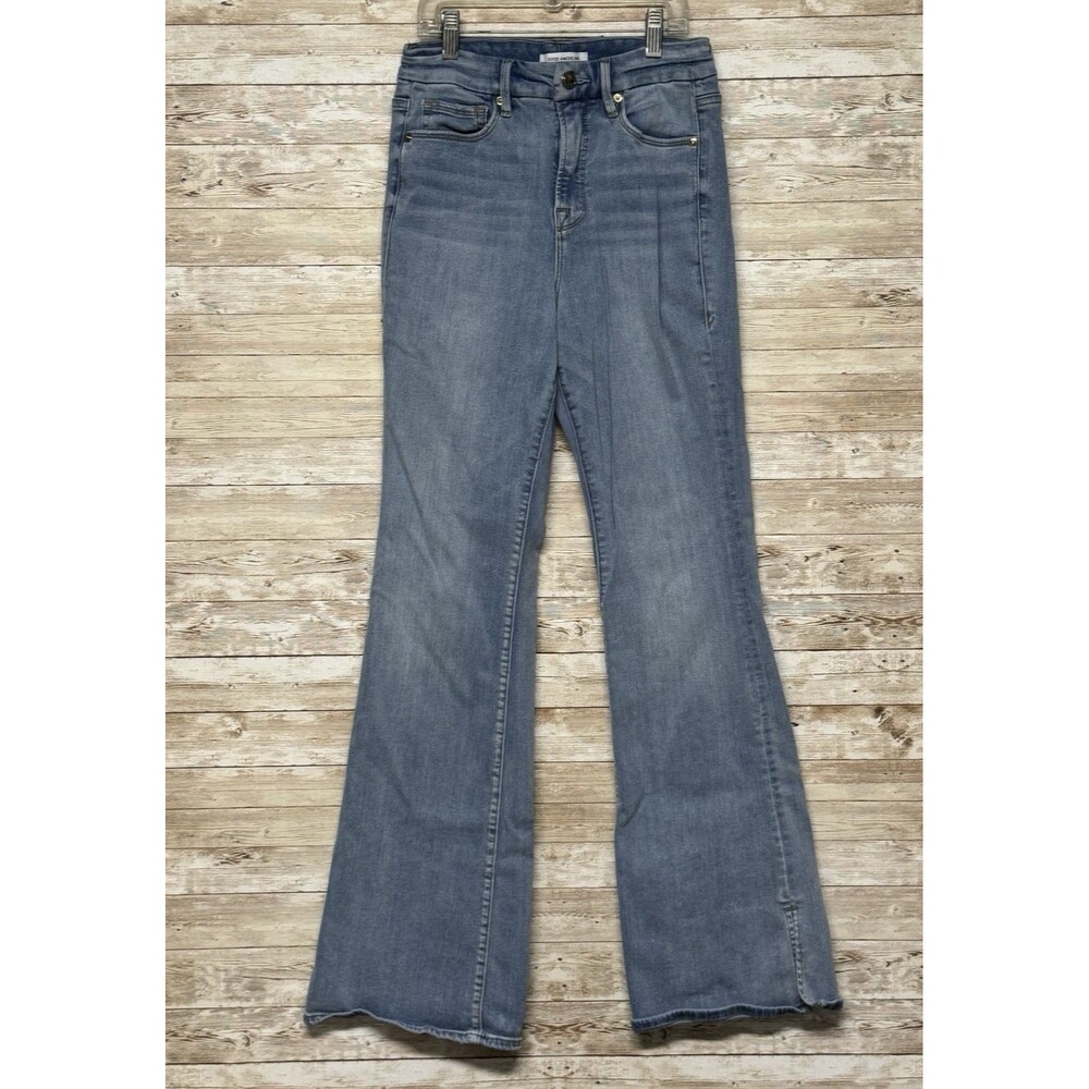 Good American Jeans Good Flare Womens 6/28 Light Wash Side Slit Cowgirl Hipster